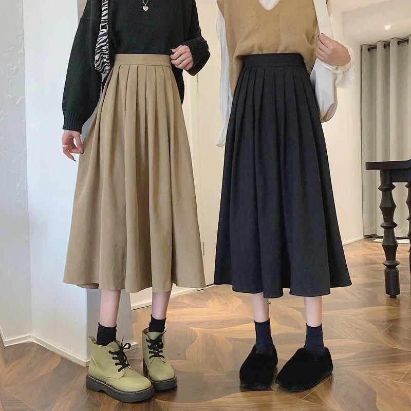 Na co dzień elastyczny, wysoki stan wąska spódnica kobiet średniej długości plisowana spódnica w kształcie litery A moda damska jednolita elegancka biurowa, damska spódnice 30392