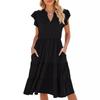 Spring Summer New Solid Color V-neck Loose Short Sleeve Waist-tucked Patchwork Dress for Amazon Cross-border Trade Women