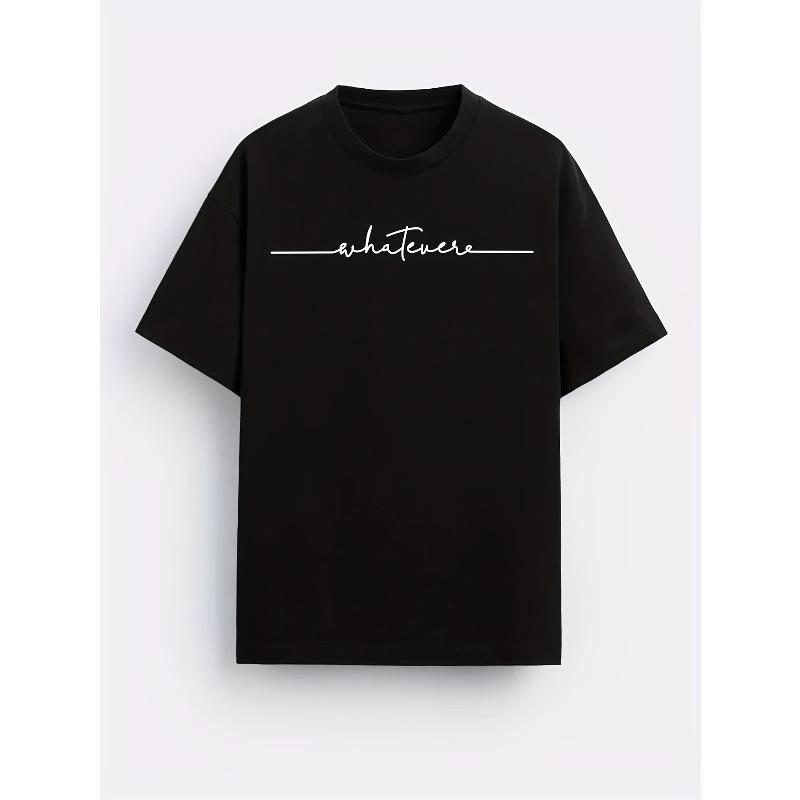 Rozmiary europejskie Męska koszulka z nadrukiem artystycznym, z okrągłym dekoltem, minimalistyczny napis! Stylowy Alfabet Ręcznie Pisany Krótki Rękaw Codzienny Niezbędnik!