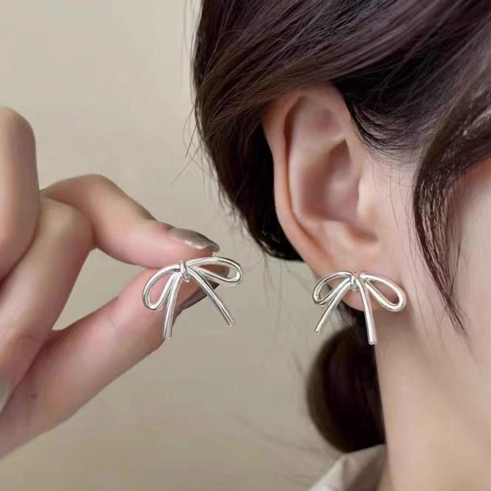 Bows Pearl Necklace Simple Simple Bow Accessories New Retro Simple Bow Earrings