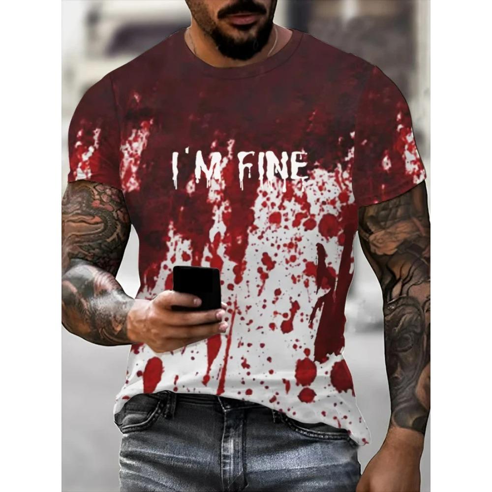 Sommer Briefe Blutiges Muster Gedruckt Herren Kurzarm Rundhals T-Shirt Atmungsaktiv Leicht Party Oberteil Damen T-Shirts Kleidung
