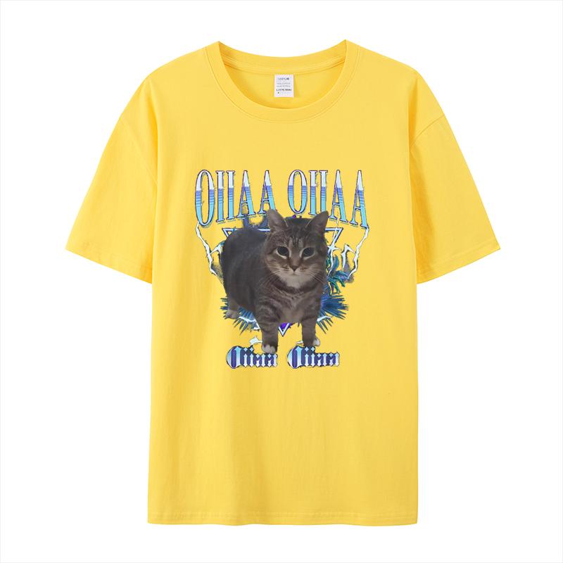 OIIAA OIIAA Rotating Cat Terrier Short Sleeve T-Shirt Men's and Women's Fashion New 2025 Cute Cat Printed Short Sleeve Top