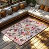 Pink Floral Bohemian Area Rug, Flower Pattern Non-Slip Carpet, Soft Living Room Mat for Cozy Home Decor
