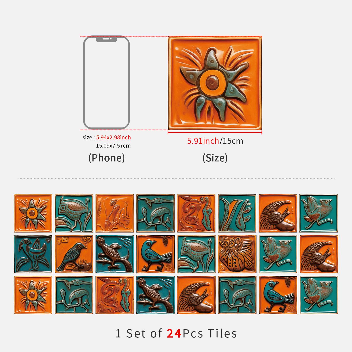 

24 шт./компл. мексиканская плитка на фартук, наклейки на стену для кухни и ванной комнаты, утолщенные водонепроницаемые и съемные самоклеящиеся обои 15*15cm 24Pcs