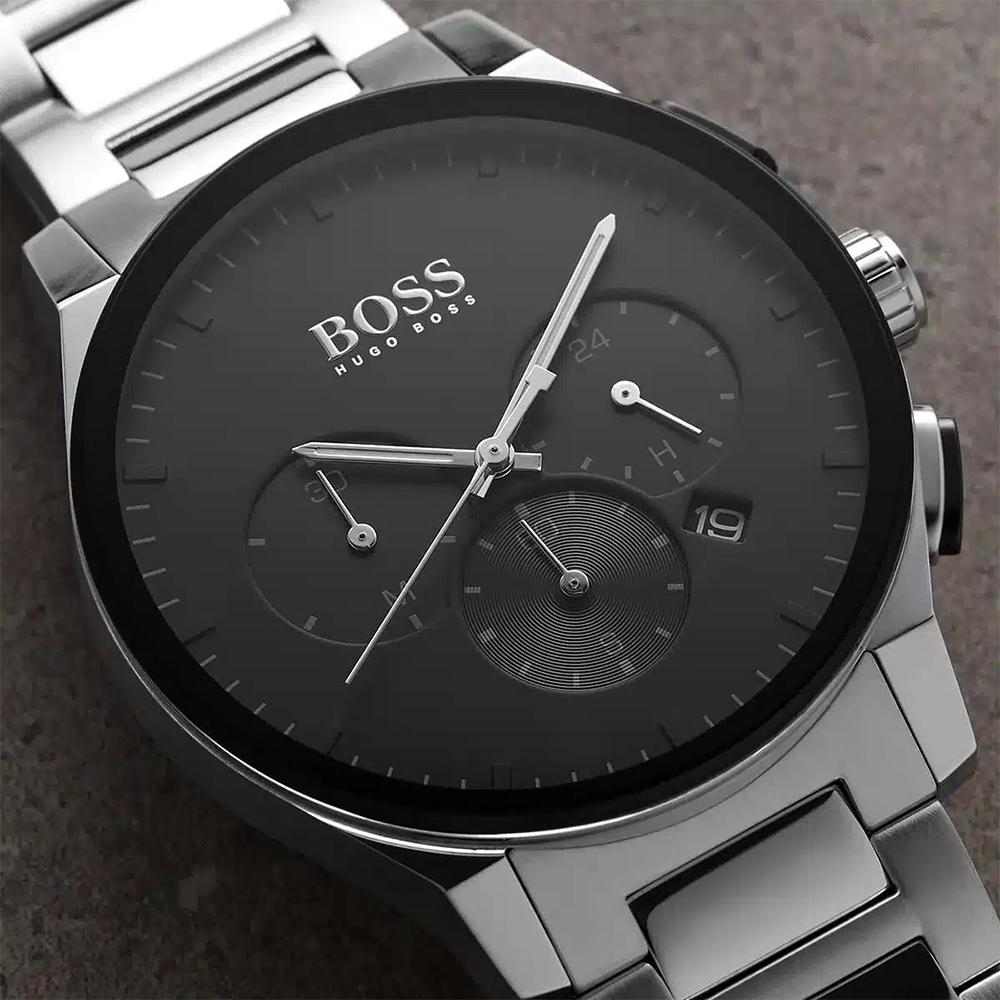 Hugo Boss 1513762 men's watch Silver strap Black dial 44 mm + box