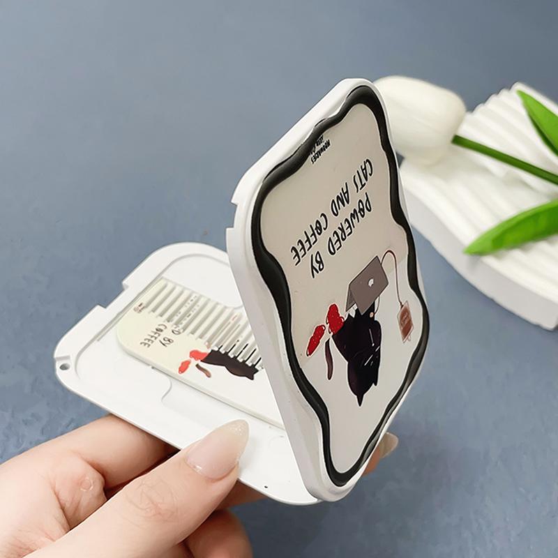 

Мультяшный узор кошки Зеркало для макияжа с откидной крышкой и складное Портативное карманное зеркало Прямоугольное косметическое зеркало с расческой для женщин и девушек