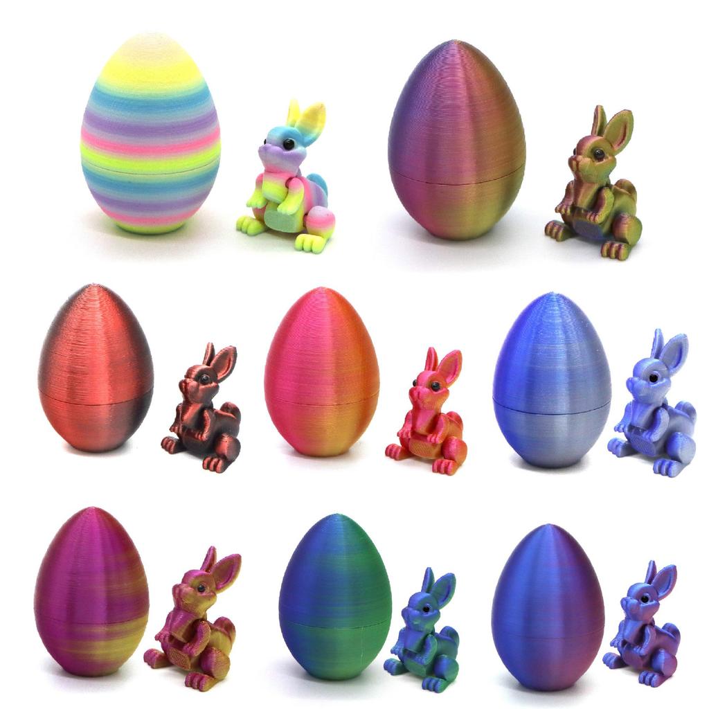 Easter 3D Printed Rabbit & Egg Ornaments - Movable Model Toys