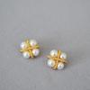 Elegant Four-Leaf Clover Pearl Stud Earrings, Gold-Plated Brass with 925 Silver Needles - Japanese & Korean-Inspired Design.