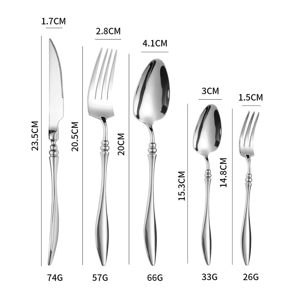 

5 шт. роскошных столовых приборов из нержавеющей стали 304, набор столовых приборов, нож для стейка, вилки для фруктов, ложки, столовая посуда, можно мыть в посудомоечной машине, подарок серебряный
