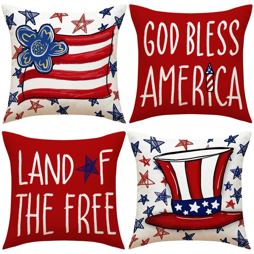 4Th Of July Printed Home Decor Pillow Cover Bedroom Living Room Sofa Decoration Polyester Cushion Cover With Zipper