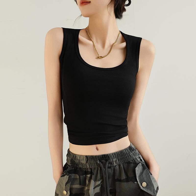 Damen Einfarbiges U-Ausschnitt Geripptes Tanktop Cami Damen Sommer Basic Elastisches Tanktop U-Ausschnitt Einfarbiges Tanktop