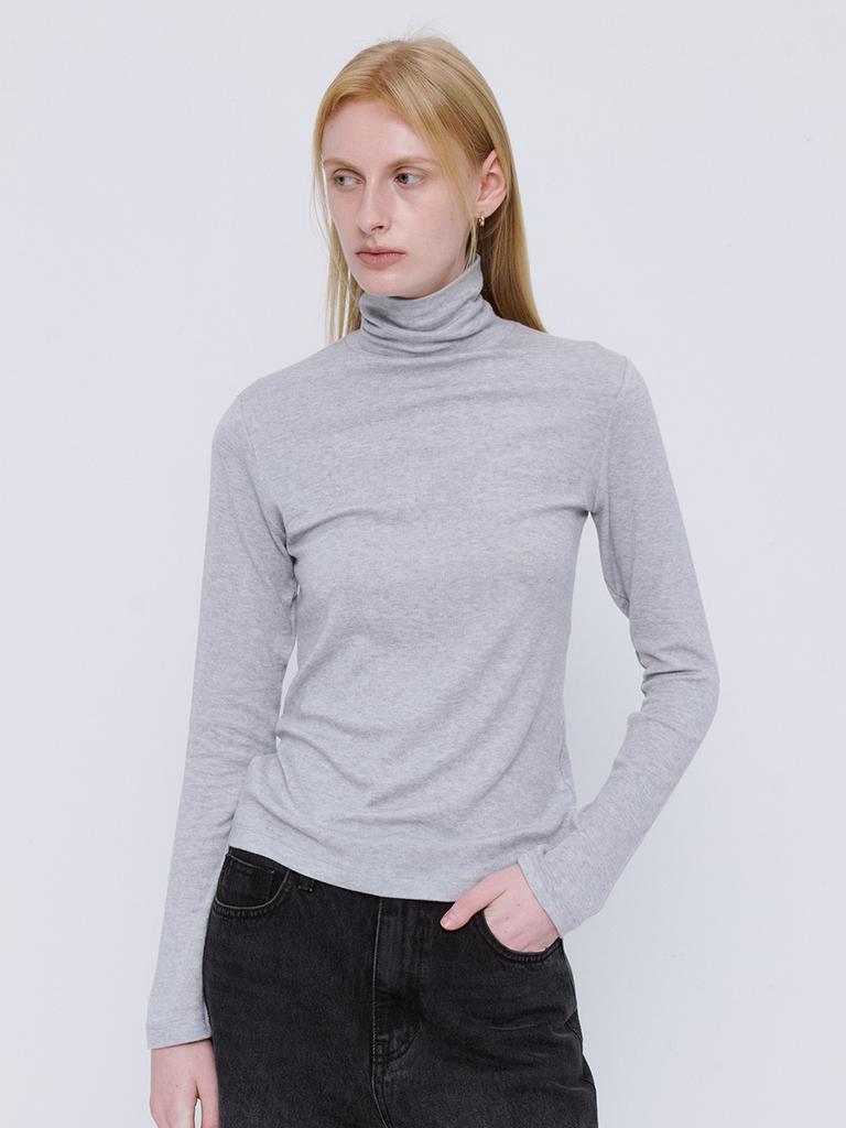Leusejiem Soft Wool Tencel Turtleneck T-Shirt - Lightgray