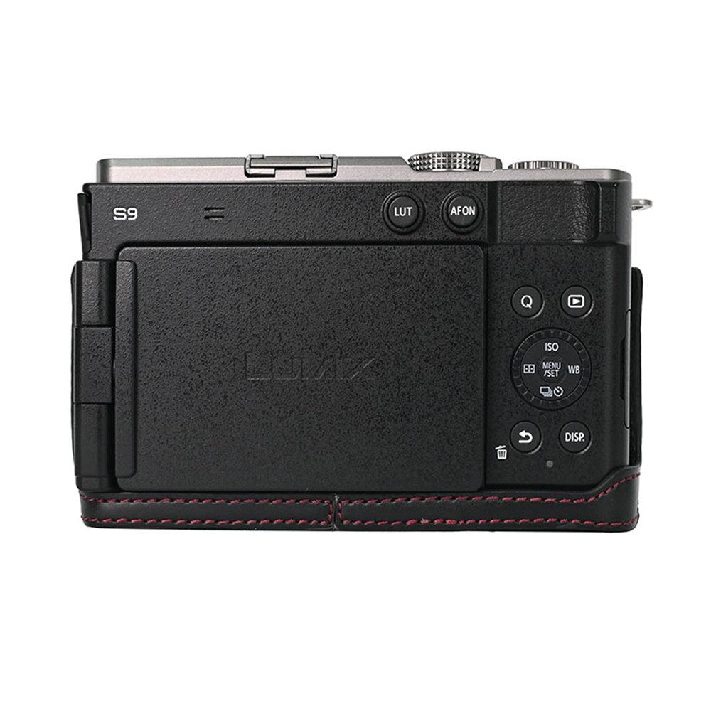 Oil Skin Camera PU Leather Half Body Case For Panasonic Lumix S9 Battery Opening Bottom Cover