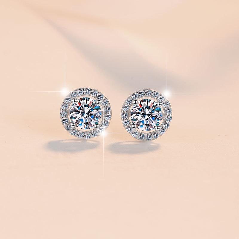 New S925 Sterling Silver Round Moissanite Screw-Back Earrings