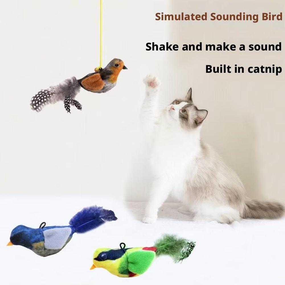 Physical Mechanical Sound Simulation Bird Bite Resistant Cat Toy Elasticity Chirp Igh Chirp Hig J0B3