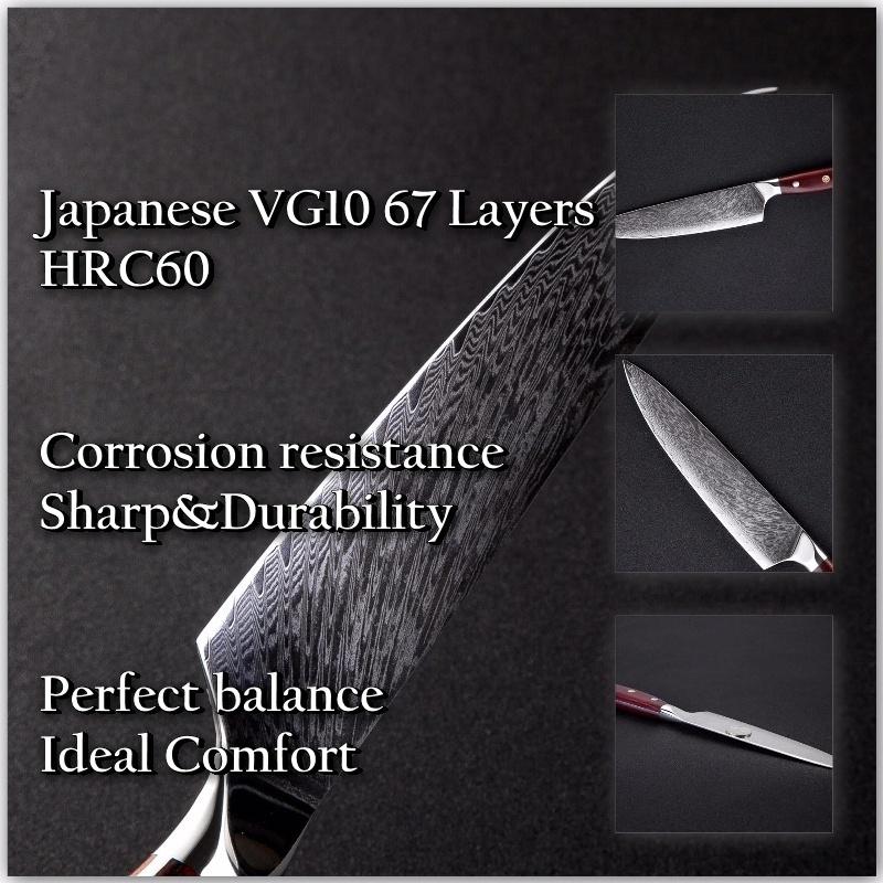 7.5'' Damascus Kitchen Knife 67 Layers VG10 Japanese Damascus Knives High Carbon Kitchen Chef Knife