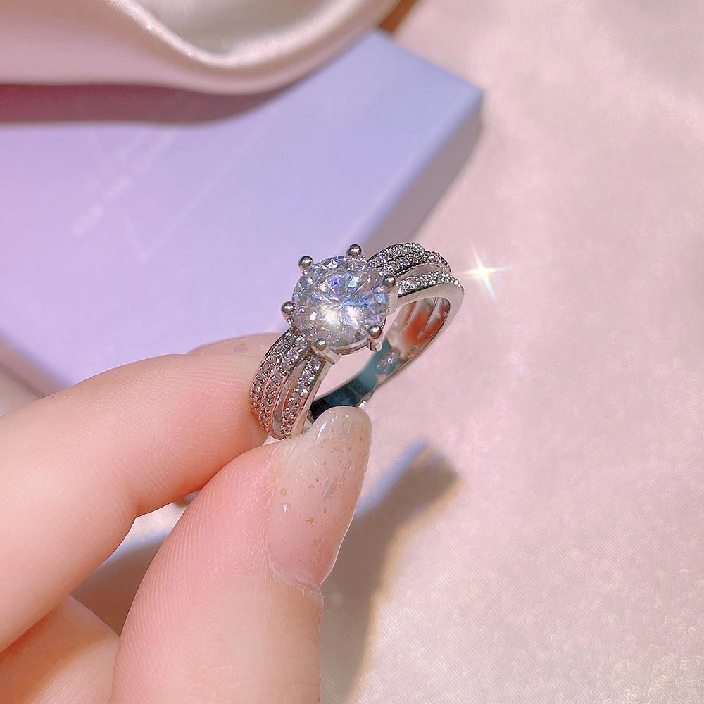Exquisiter Damen Zirkon Ring Glänzender AAAA Zirkon Geometrischer Ring Silber Damen Party Schmuck Hochzeit Brautschmuck Ring
