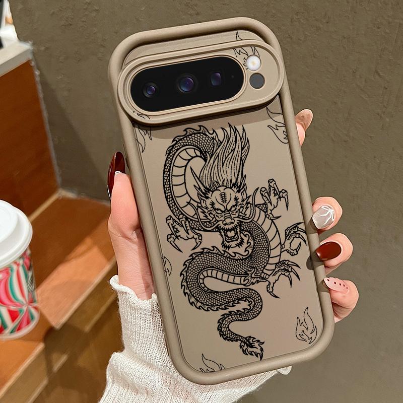 Unearthly Dragon Pattern TPU Matte Case For Google Pixel 9 Pro XL 8 Pro 8A Rose Snake Print Soft Lens Protection Shockproof Phone Cover