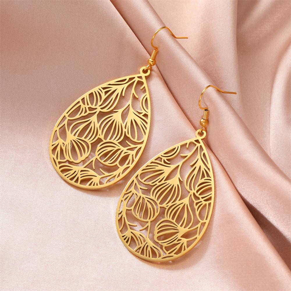 My Shape Hollow Leaves Flowers Earrings for Women Girls Stainless Steel Water Drop Earrings Geometric Fashion Jewelry Wholesale