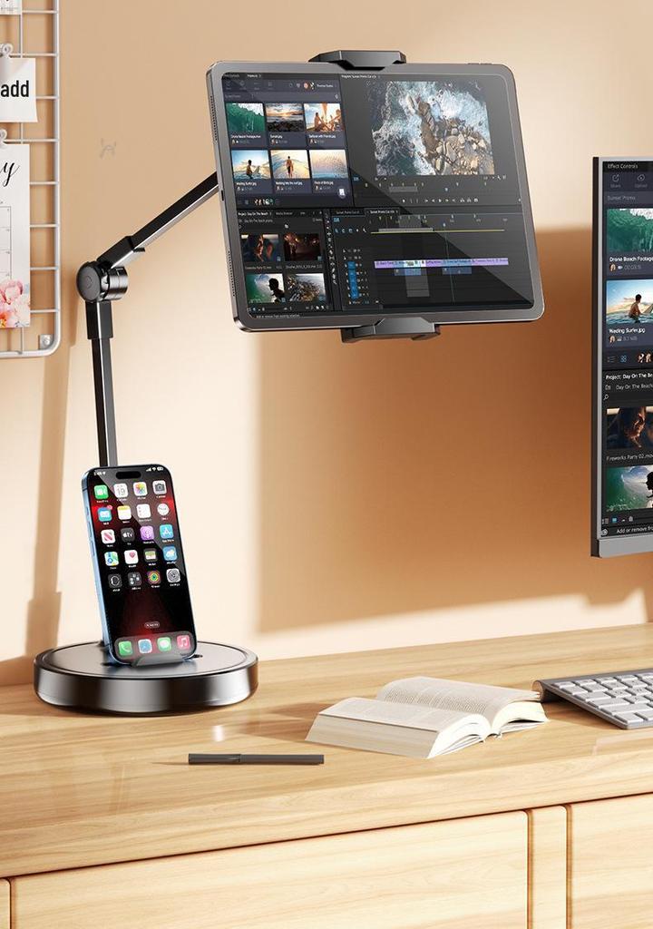 German Cantilever Phone Holder – 360° Rotating Overhead Stand for Live Streaming & Food Photography, Stable and Weighted
