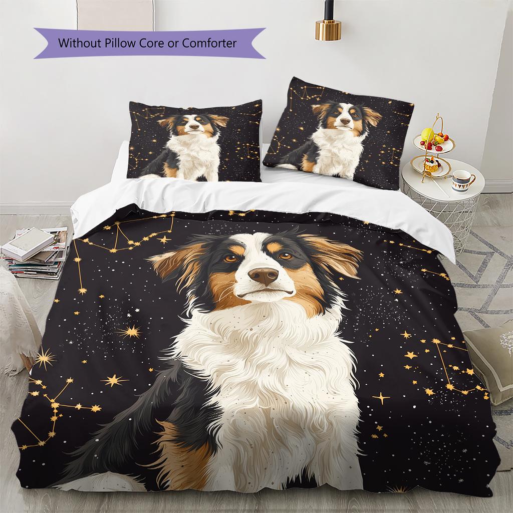 Black Australian Shepherd Pattern Bedding Home Decoration Birthday Gift (1 * duvet cover + 2 * pillowcase, without core)