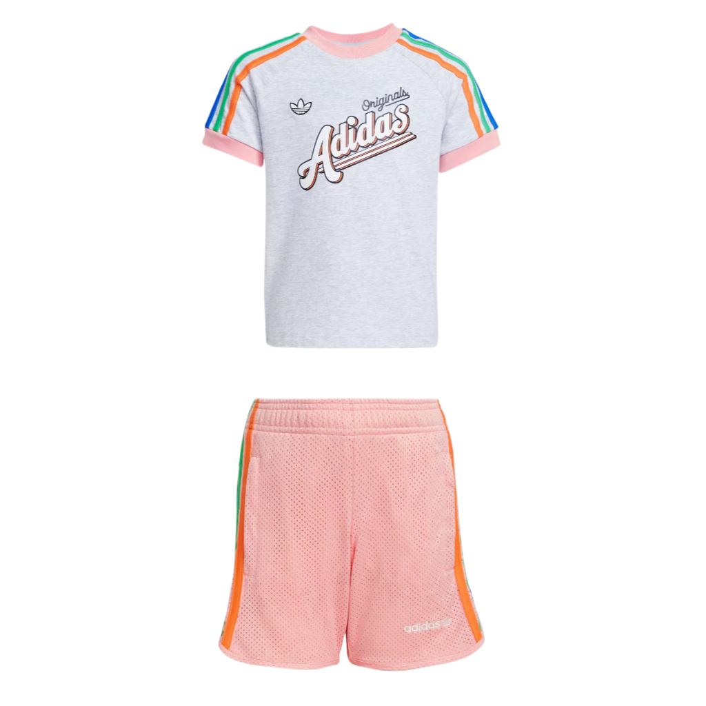 

Adidas Originals Casual Sportswear TEE SET3 Stripes 2 Piece Set White Pink Children Aged 3 7 Years Old JC5884 116