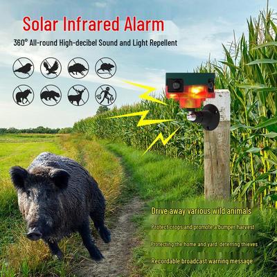Solar 360° Infrared Sound & Light Alarm Animal Repeller with Recordable Voice.
