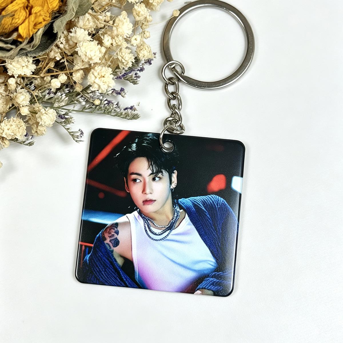 

BTS Member Photo & Art Acrylic Keychain, Square Charm Key Ring, Kpop ARMY Fans Bag Accessory 8