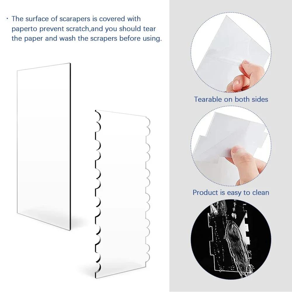 2pcs/Set Acrylic Cake Scraper Set Decorating Contour Stripe Cake Comb Saw Tooth Smoother Buttercream Frosting Scraper Cake Tools