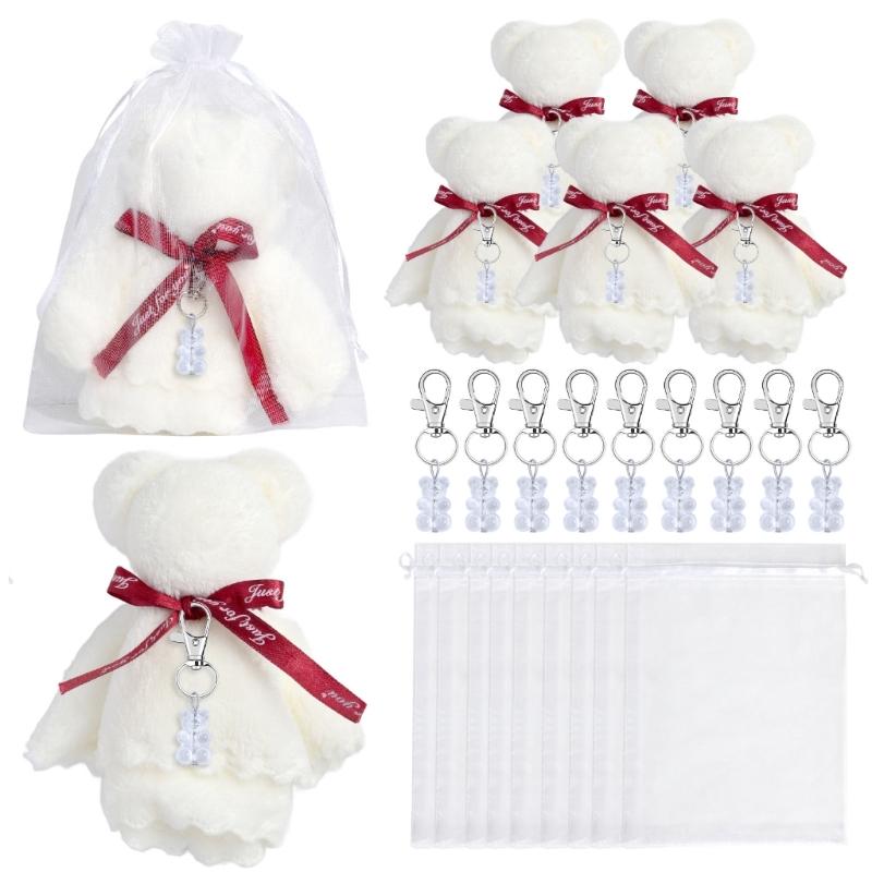Baby Shower Favors for Kids Plush Bear Keychains with Organza Bags Towels Thank You Tages for Baby Shower Party Supplies