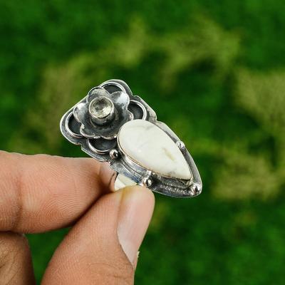 Birthday Gift For Her Natural Howlite Promise Flower Ring Size 6 925 Silver