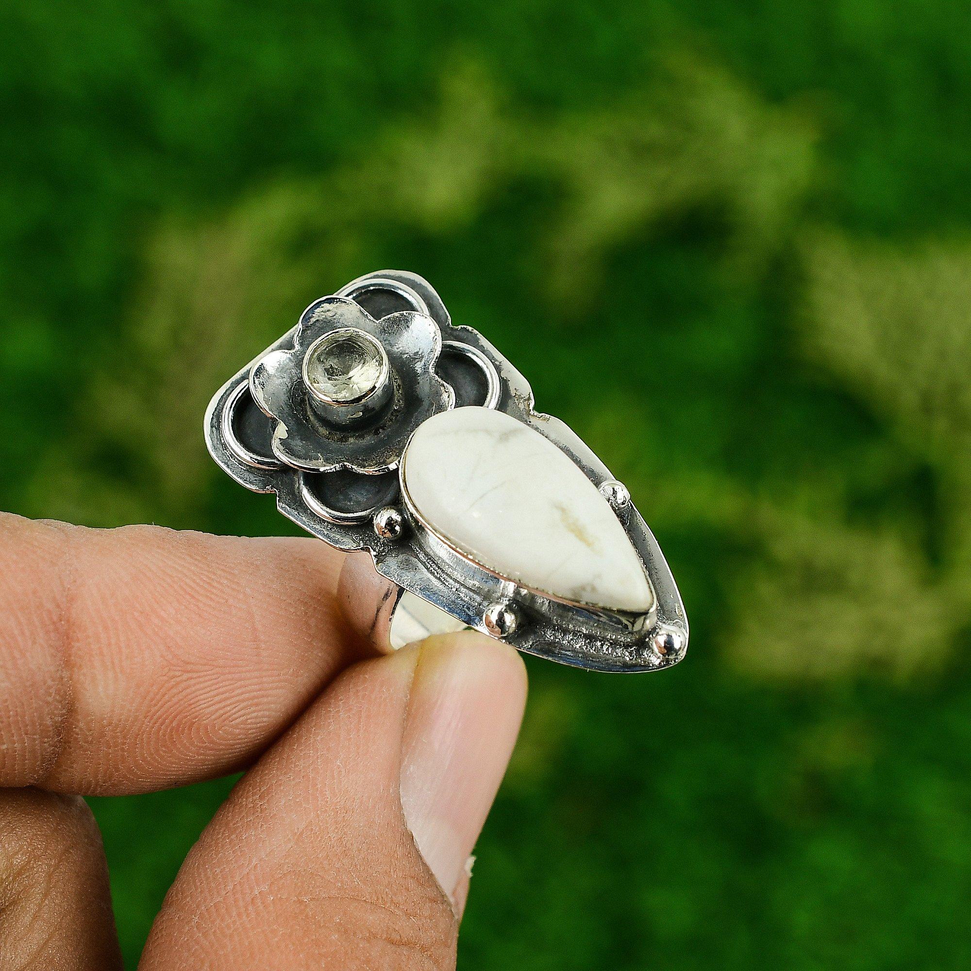 

Birthday Gift For Her Natural Howlite Promise Flower Ring Size 6 925 Silver 6