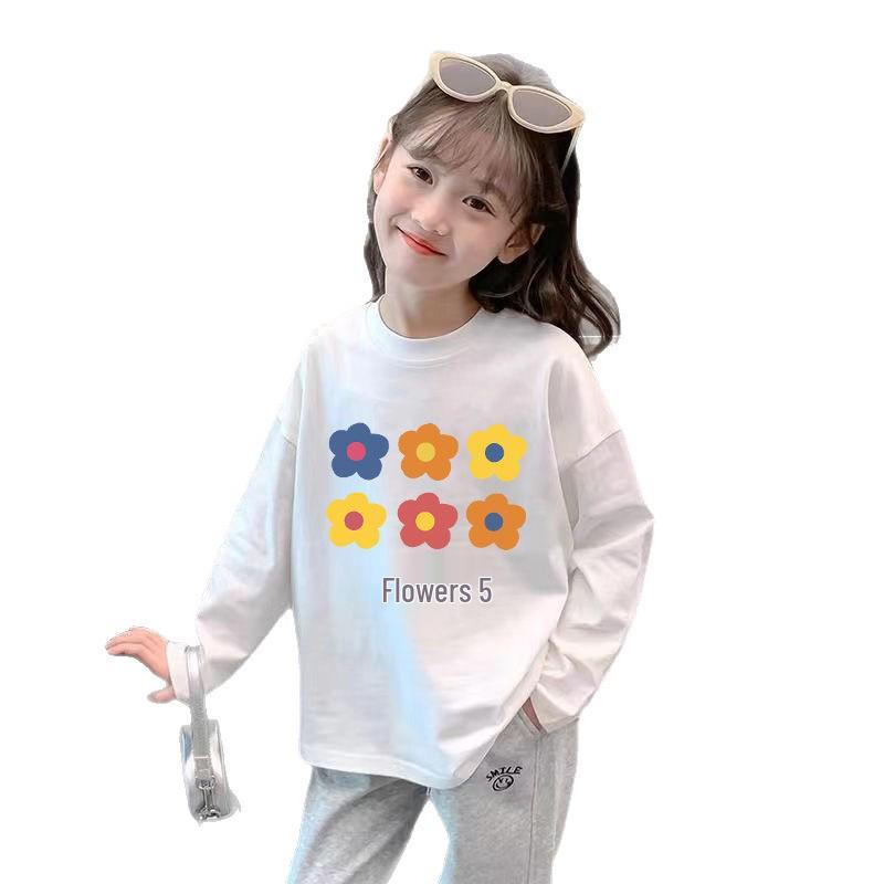 Girl's 100% Cotton Long Sleeve Breathable T-shirt - Stylish 2024 Spring/Autumn Base Layer
