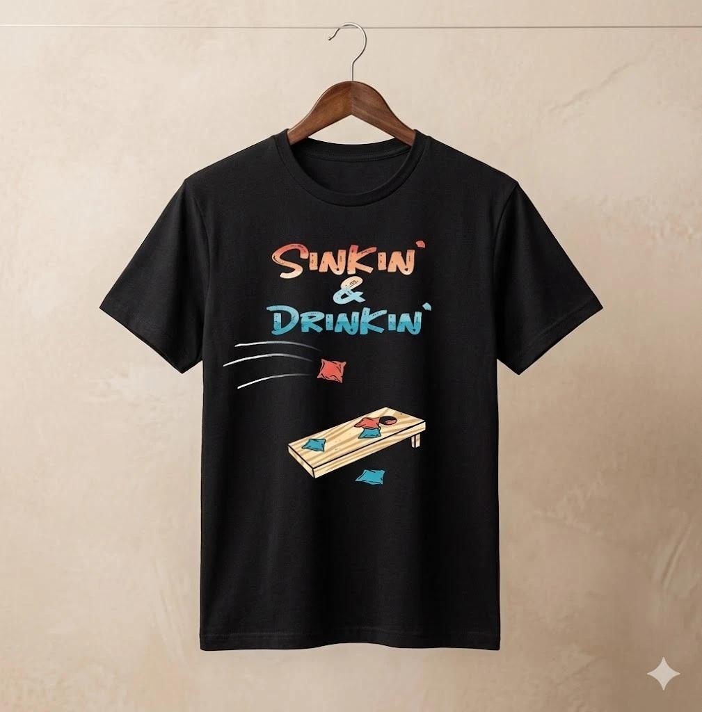 

Unisex Adult Retro Sinkin & Drinkin Cornhole Retro Summer Party T... XXXXL