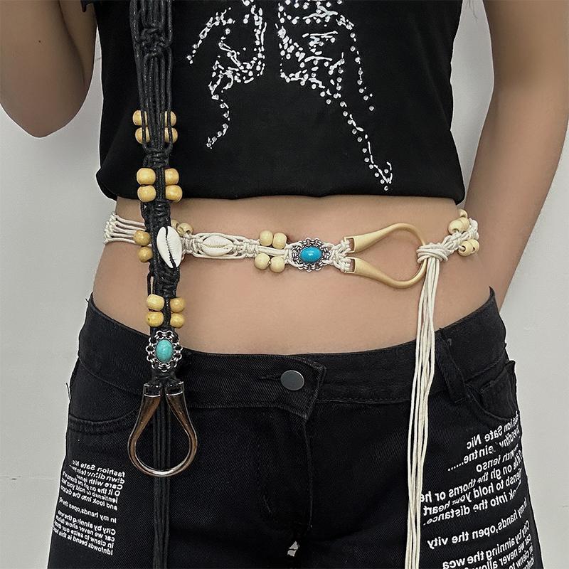 Ceinture tissée à la main de style ethnique vintage Robe pour femme Chaîne de taille décorative Ceinture bohème polyvalente Y2K