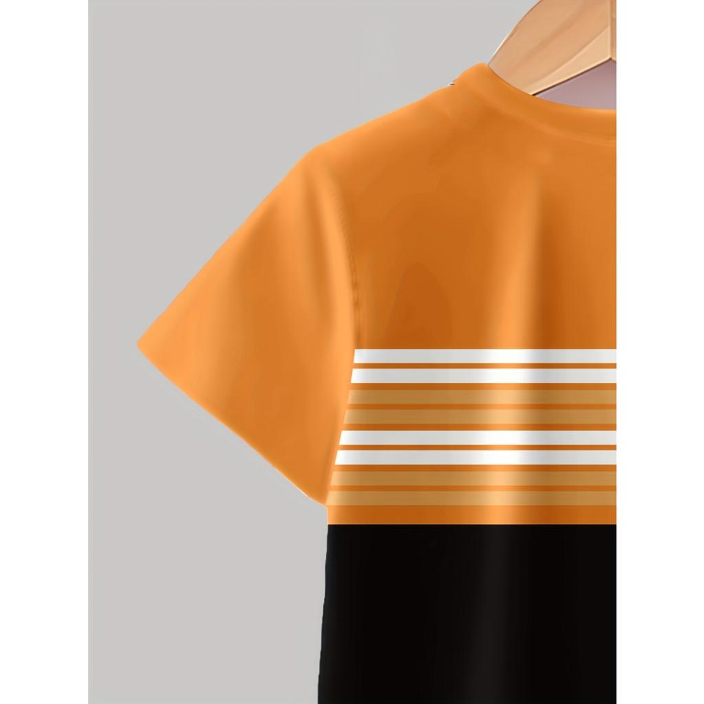 Multi-color Theme, Striped Letter 3D Printed Pattern, Soft Polyester Fabric, Suitable Casual Youngsters's Shorts Set