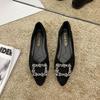 2025 New Korean Version of Foreign Trade Pointed Foot Cover Flat Bottom Fashion Casual Large Size Women's Shallow Mouth Rhinestone Buckle Women'
