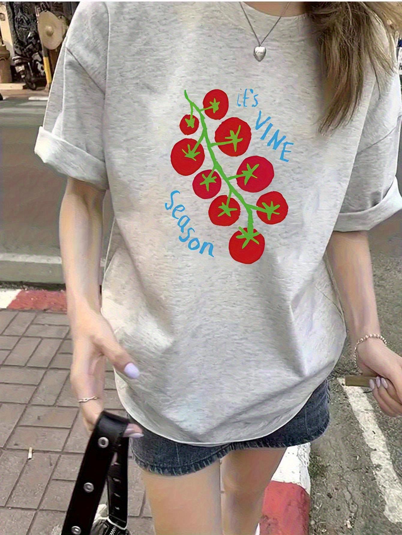 WomenS Style Cute Tomato Art Letter Print ShortSleeve Harajuku Short Sleeve Casual Clothing Street Tops Tees Aesthetic Clothes S
