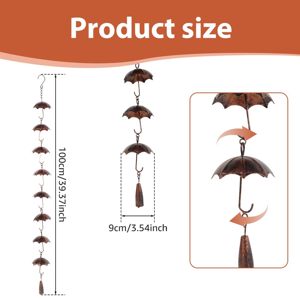 Metal Rain Chain Vintage Gutter Chain with Hooks Pinecone/Umbrella Decorative Rain Gutter Chains Gutter Roof Downspout Tool
