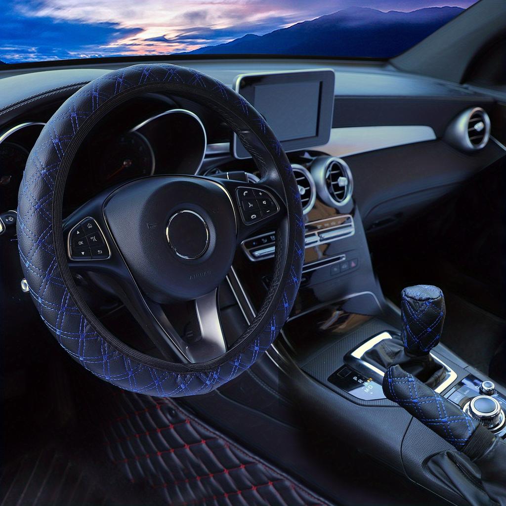 3pcs Steering Wheel Cover Gear Shift Cover Handbrake Cover Fit For 38cm/15", Without Inner Ring