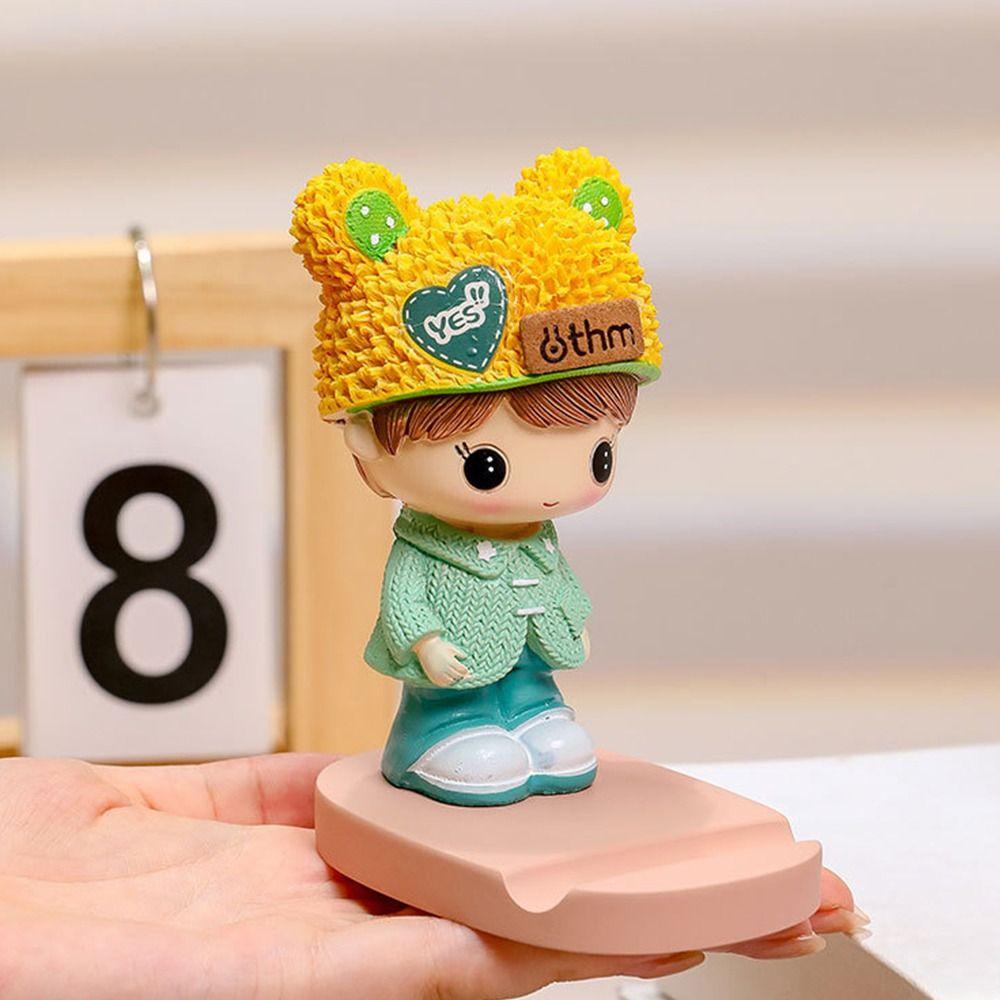 Anti Slip Cute  Mobile Phone Holder Figure Model Cartoon Phone Bracket  Doll Sculpture Statue Decor