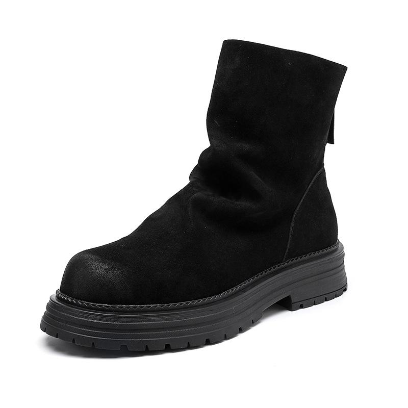 men's fashion punk rock high platform boots designer cow suede leather shoes cowboy long boot trendy motorcycle botas masculinas