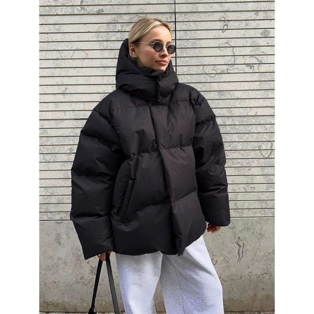 Damen Winter Baumwollmantel Locker Baumwollgepolsterte Jacke Uni Kapuzen Parkas Mantel Weiblicher Puffer-Mantel Winter Oberbekleidung