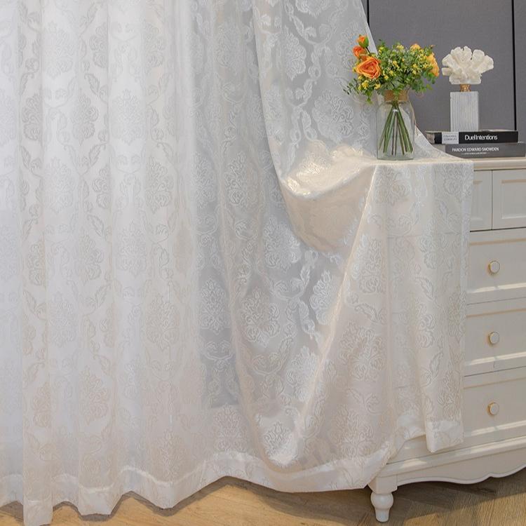 Classic Jacquard Sheer Curtains, Grommet Top, Machine Washable, Decorative Arts Theme, Unlined Clear Voile for Bedroom, Living Room, Room Divider