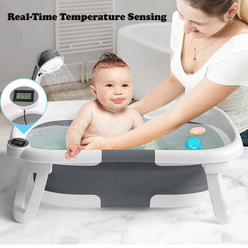 Foldable Baby Bath Tub Ergonomic Baby Bathtub With Temperature & Cushion Bath Pad + Bath Net From 0-36 Months