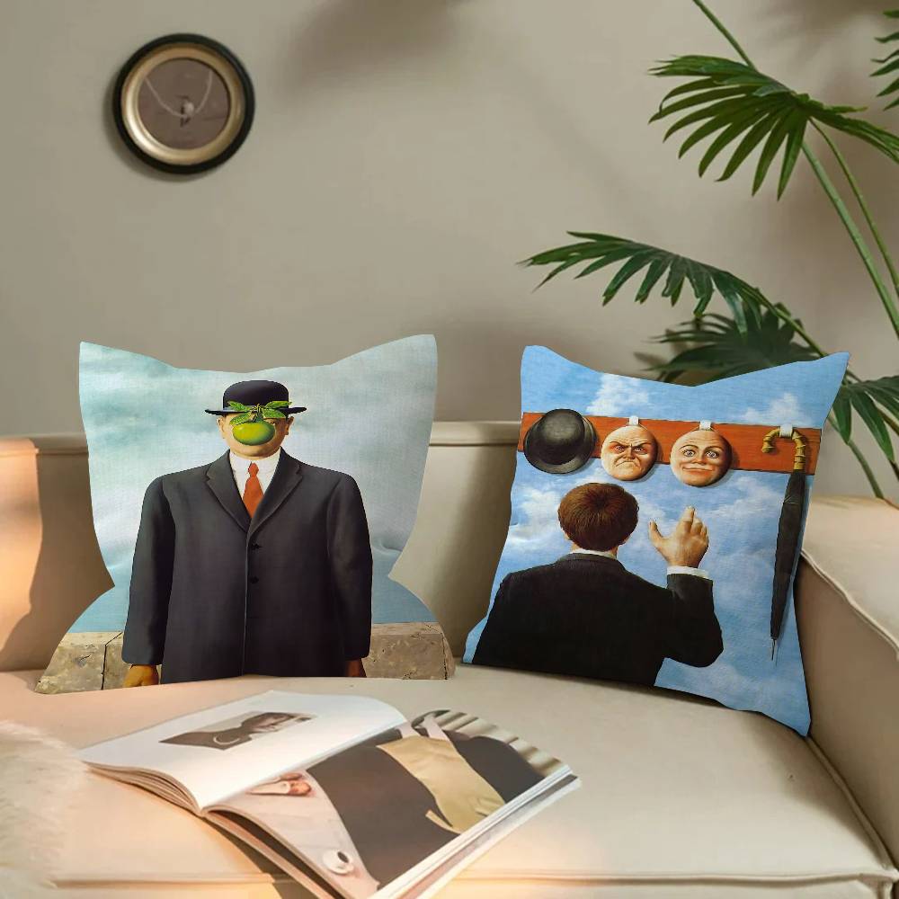 Surrealismo Rene Magritte Opera d'Arte Classica Immagine Personalizzata Testo Cuscini Decorativi per la Casa Regali per la Casa 45x45cm