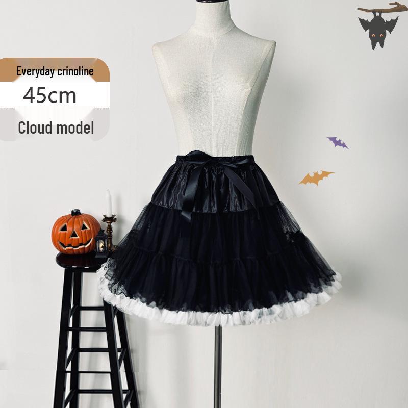 Black Lolita Cloud Petticoat: 45cm Halloween Devil Soft Girl Puffy Skirt