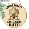 2D Flat Aluminum Funny Chicken Coop Signs - "Guess What? Chicken Butt!" Round Metal Tin Sign - Vintage Farmhouse Wall Decor for Home, Kitchen
