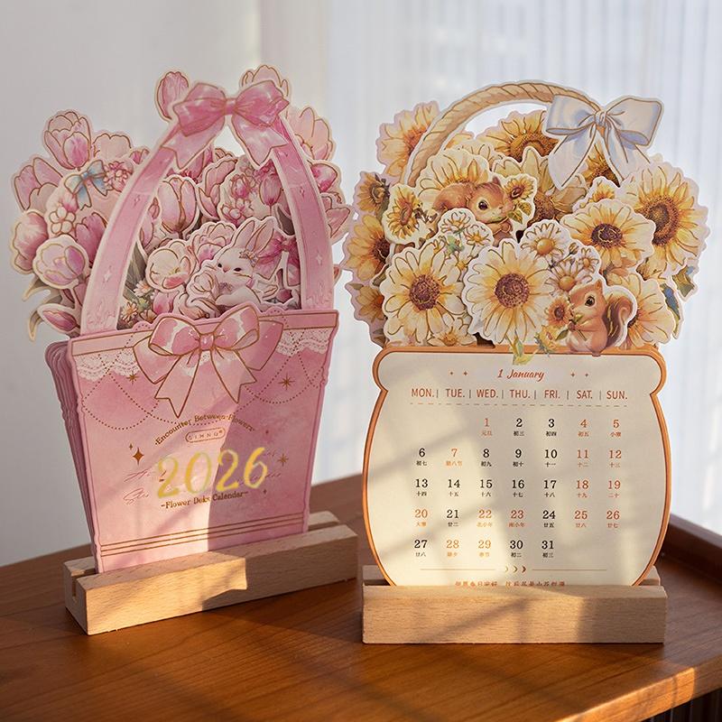 2026 Bloomy Flowers Calendar Desk Calendar Tabletop Calendar Standing Monthly Calendar Year For Home School Desktop Decorations