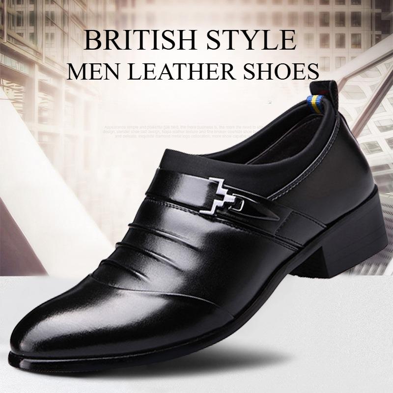 New Men Dress Leather Shoes Wedge Platform Slip on Casual Loafers British Style Business Social Formal Oxfords Zapatos De Vestir
